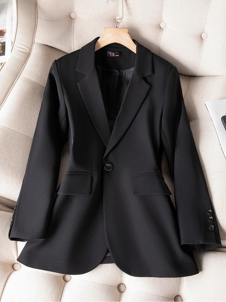 Khaki Black Green Women Solid Formal Blazer Coat Female Long Sleeve Single Button Straight Jacket For Office Ladies Work Wear 240813