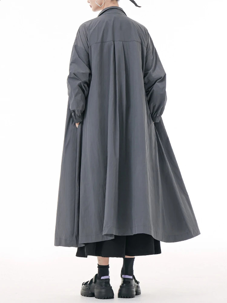EAM Women Army Green Big Size Long Trench Stand Collar Long Sleeve Windbreaker Fashion Spring Autumn 2024 1DH0511 240813