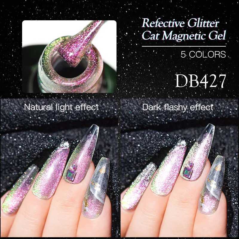 Mtssii Reflective Cat Magnetic Gel Rainbow Glitter Nail Polish Soak Off Magnetic UV Gel Sparkling Auroras Laser Nail Art GelM240814