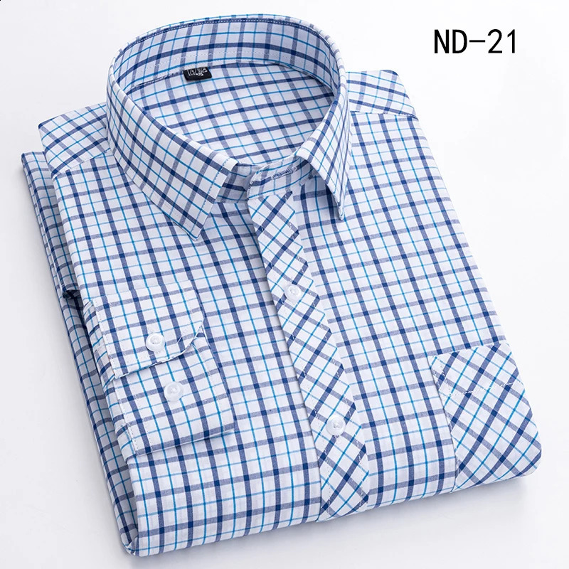 Cotton Plaid Shirts For Man Long Sleeve Single Pocket Regular Fit Soft Easy Care Classic Dress Casual Shirts Man Clothing 240814