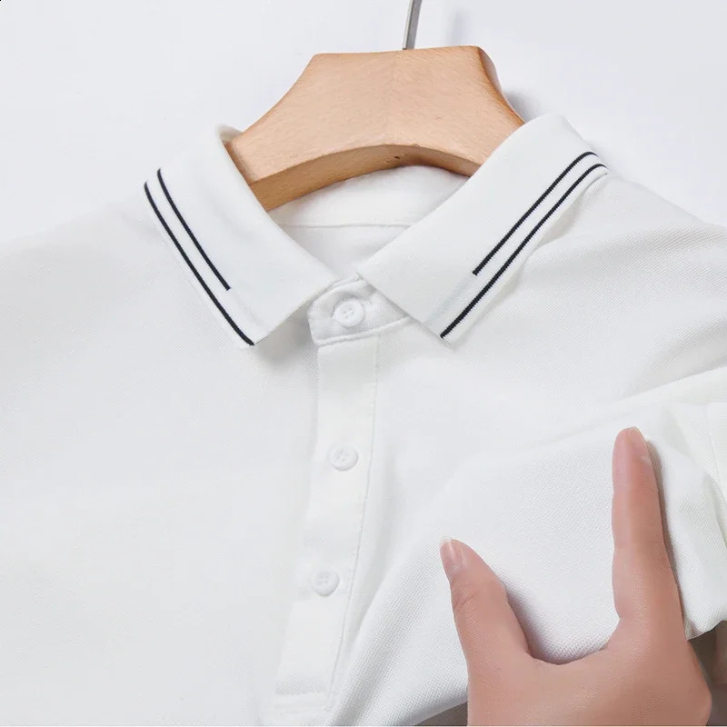 2024 Mens Solid Color Cotton Business and Leisure POLO Shirt Summer Fashion Short Sleeve Comfortable and Breathable Top 240814