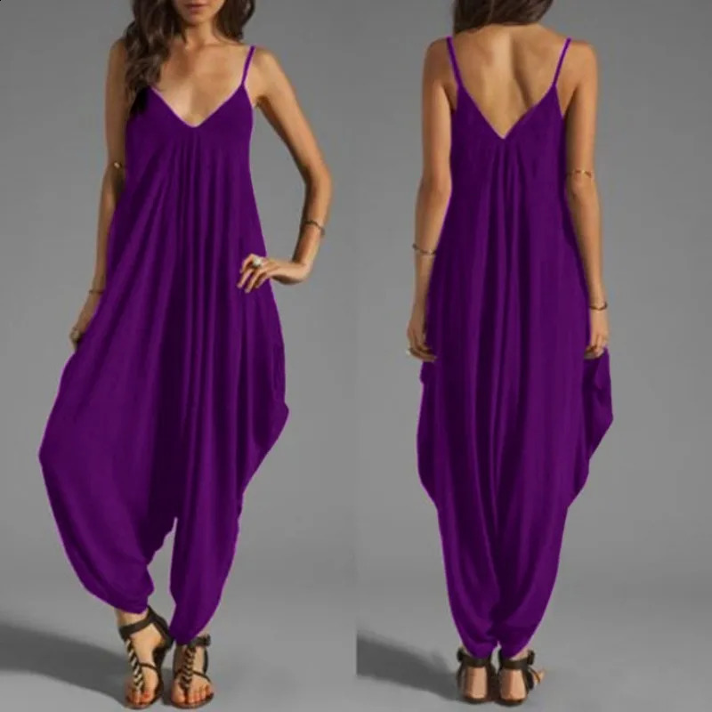 Summer Jumpsuits for Women Full-Length Playsuit Sexy V-Neck Sleeveless Jumpsuits Solid Color Pants Female Casual Loose Rompers 240813