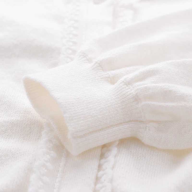 LABI BABY Princess White Knitted Open Skirt Girl Elegant Long Sleeve Coat Autumn Lace Sweater Coat Autumn Baby Clothing W240813