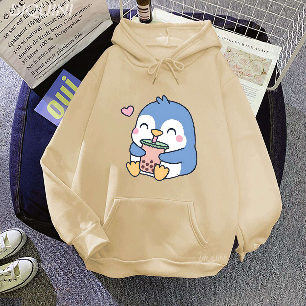 Boba Bubble Milk Tea Cartoon Hoodies Women Penguin Graphic Sweatshirts Unisex Clothes Kawaii Anime Haruku Plus Size Hoodie