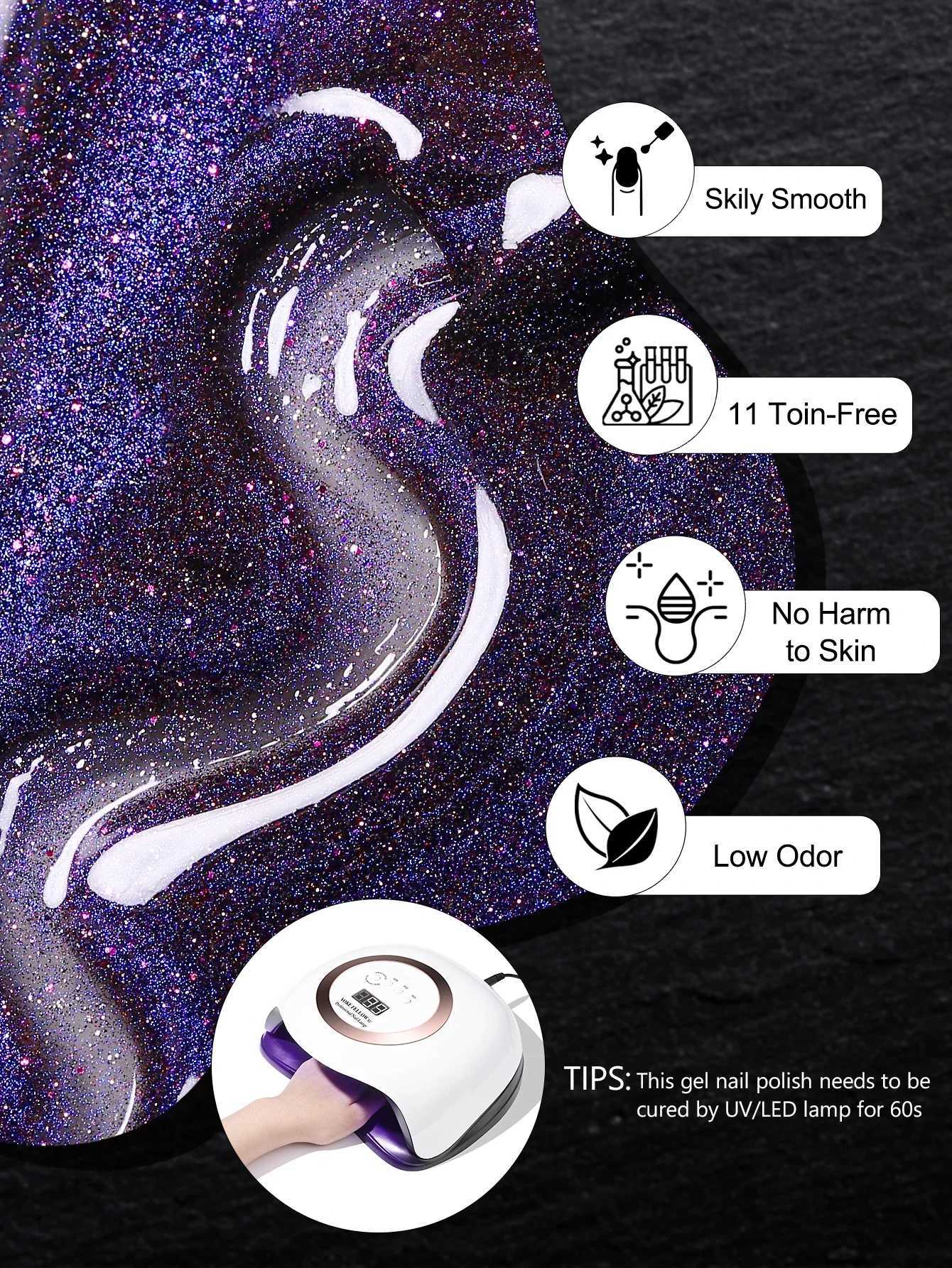 YOKEFELLOW 10ML Purple Ocean Crystal 9D Wide Cat Eye Magnetic Holographic Cat Eye Gel Nail Polish Semi Permanent UV Gel Nail ArtM240814