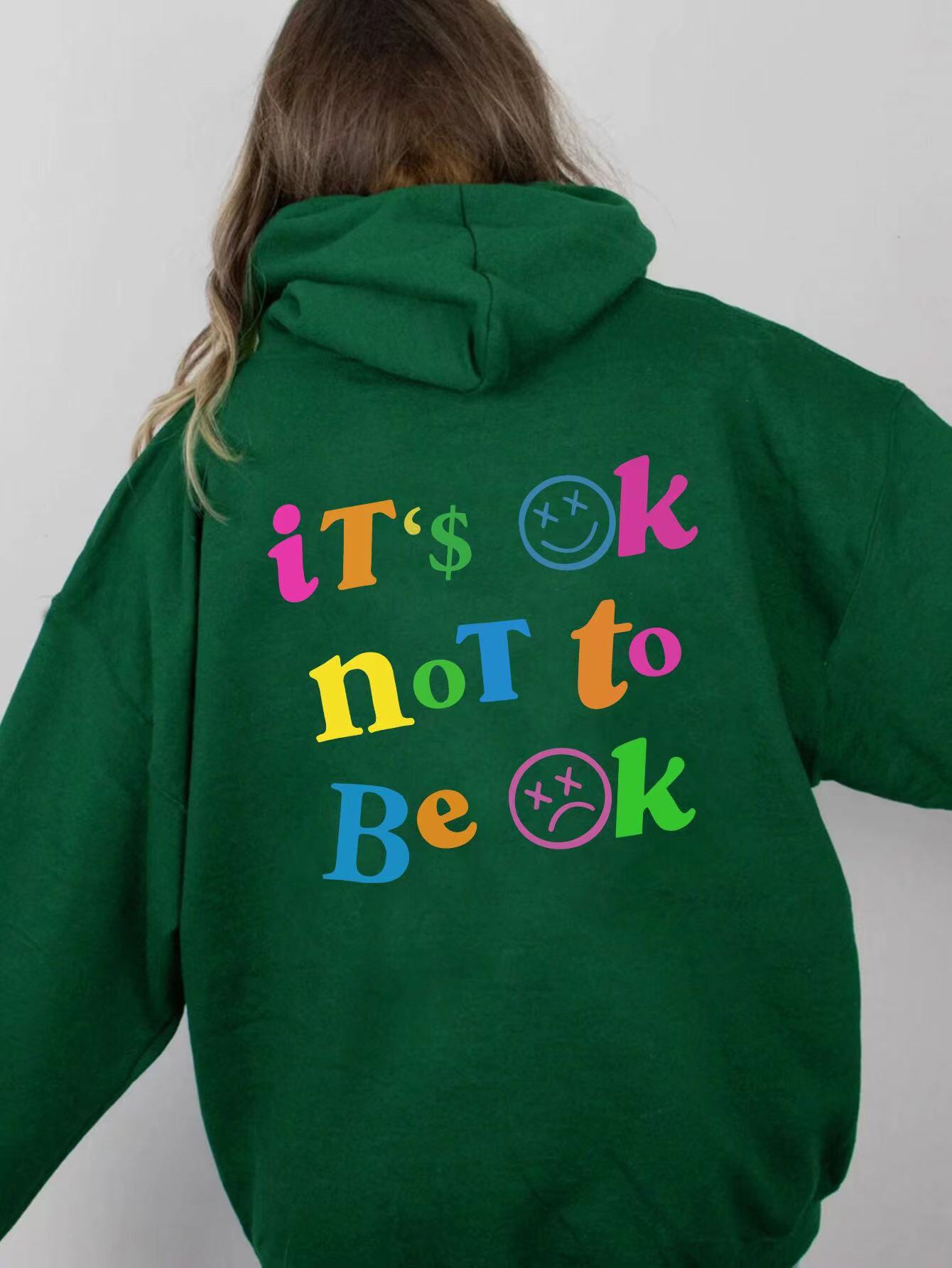 2024 Independent Station Foreign Trade Women's Plush Hoodie Solid Color Letter Printed Kangaroo Pocket Drawstring Printed Hoodie
