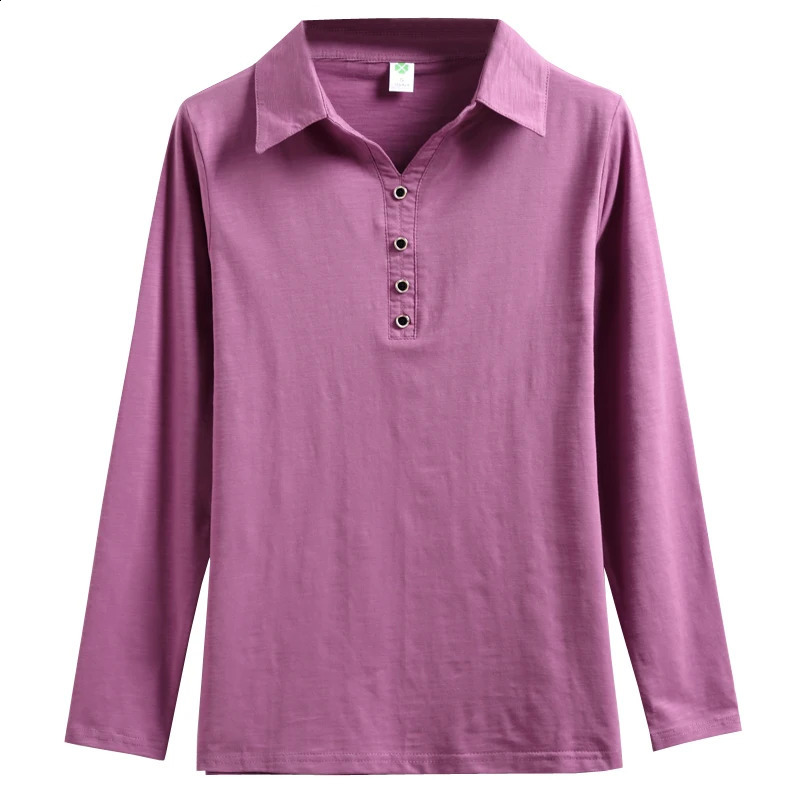 Korean Autumn Polo T-shirt for Womens Office Womens Formal Womens Large Cotton Button Long Sleeve T-shirt 240827