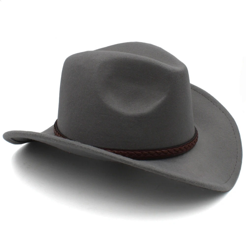 Size 3 Parents Children Men and Women Children Wool Western Cowboy Hat Wide Brim Sunhat Party Travel Outdoor Hat Classic Retro 240808
