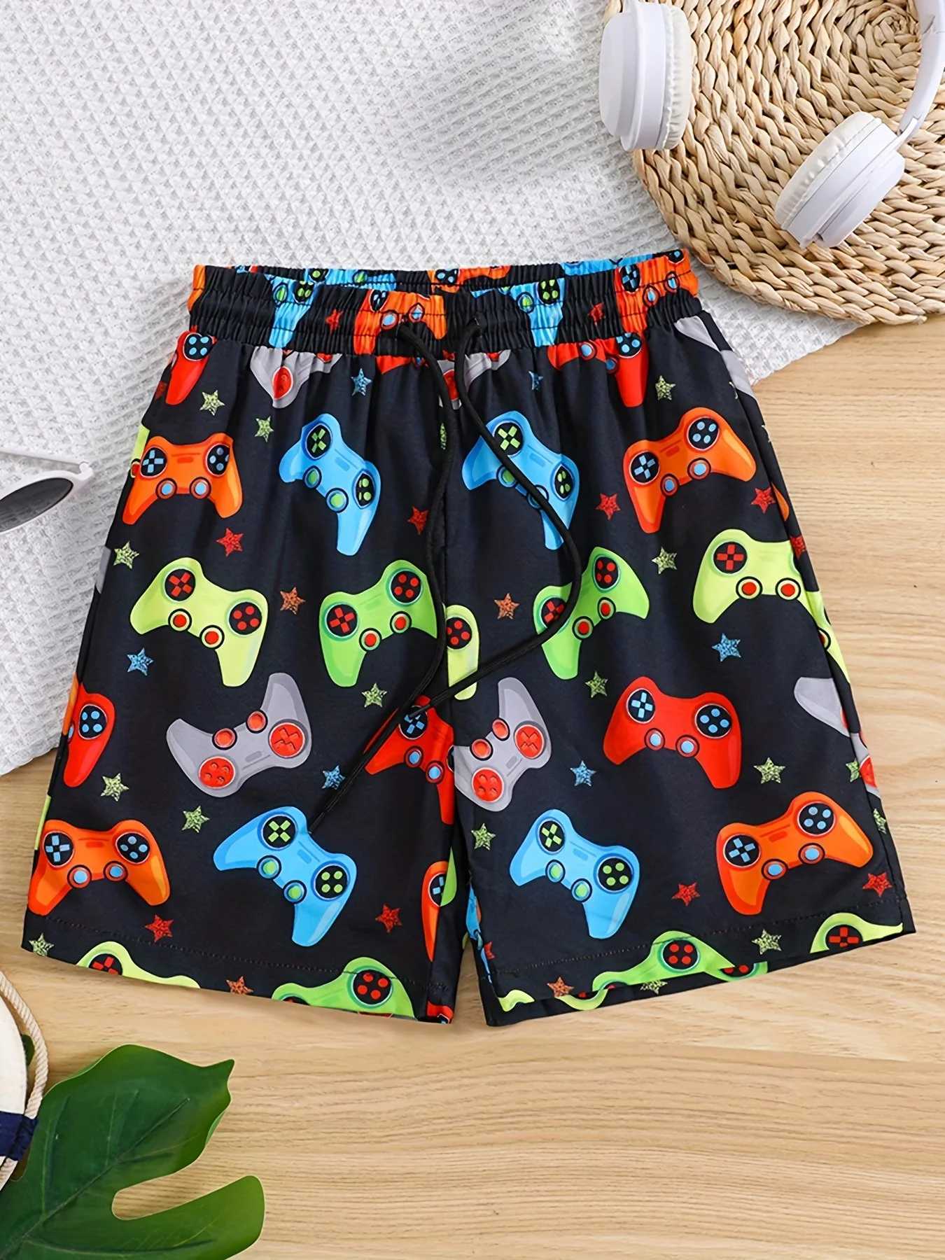 Childrens game console 3D printed boys shorts casual clothing boys swimming trunks cartoon summer childrens beach shorts W240813