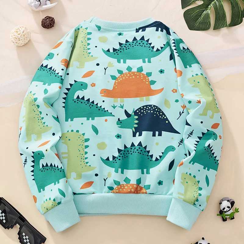 Young Boy Dinosaur Print Sweater Autumn Child School Outdoor Play Flexible Clothes Kid Party Birthday Gift Fashionable HoodieY240814