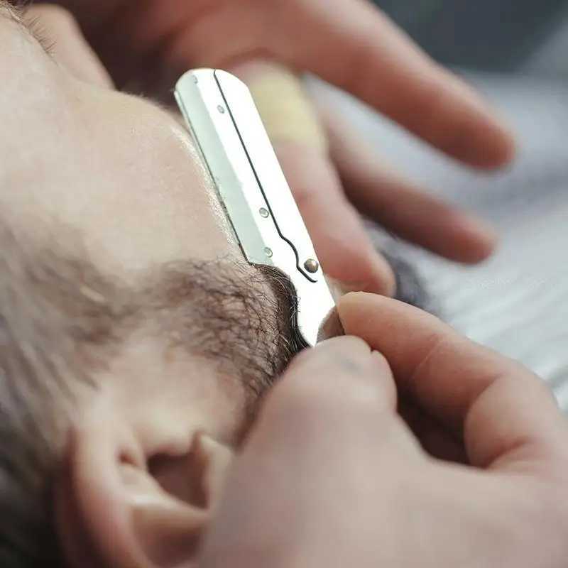 Manual Mens Shaving Razor Haircut Eyebrow Knife Frame Stainless Steel Straight Razor Holder Barber Tools Free 10pcs BladesM240814