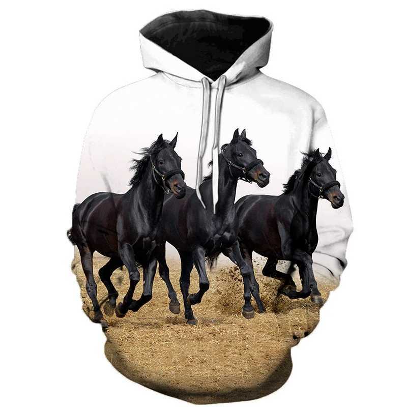 Hoodies 3d Print Animal Rrun Quickly Horse Sweatshirts Boys Girls Unisex Hooded Fashion Sweatshirts kids Long Sleeve Hoodie CoatY240814
