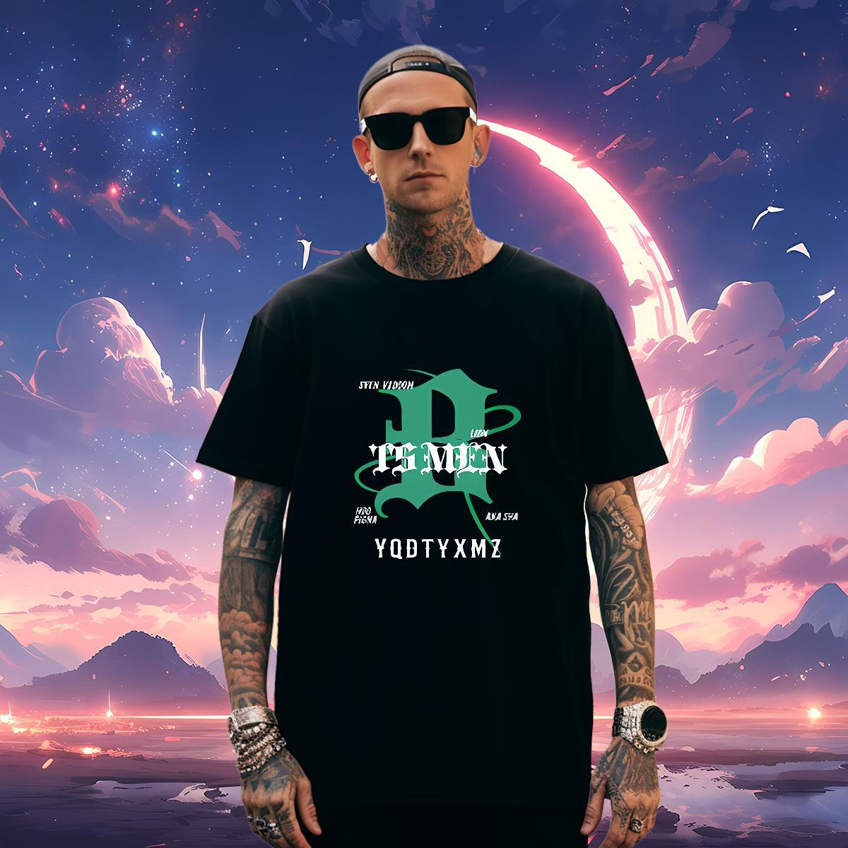 Free Shipping letter T Shirts Men Hip Hop Street Tshirts 100% Cotton 230g Fashion Round Neck Short Sleeve Anime Clothings
