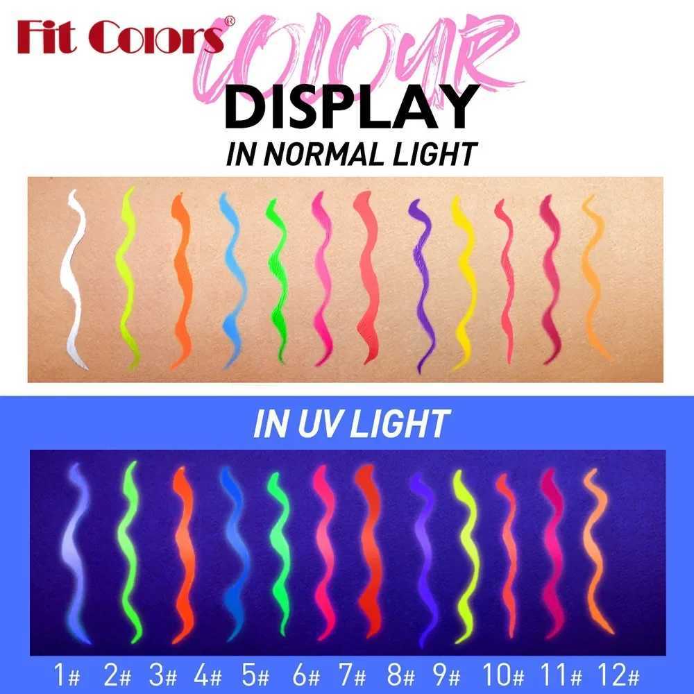12Colors Liquid Eyeliner Neon Colored Halloween Liner Eyeliner Pen Waterproof UV Blacklight Fluorescent Face Body Paint Makeup Y240813
