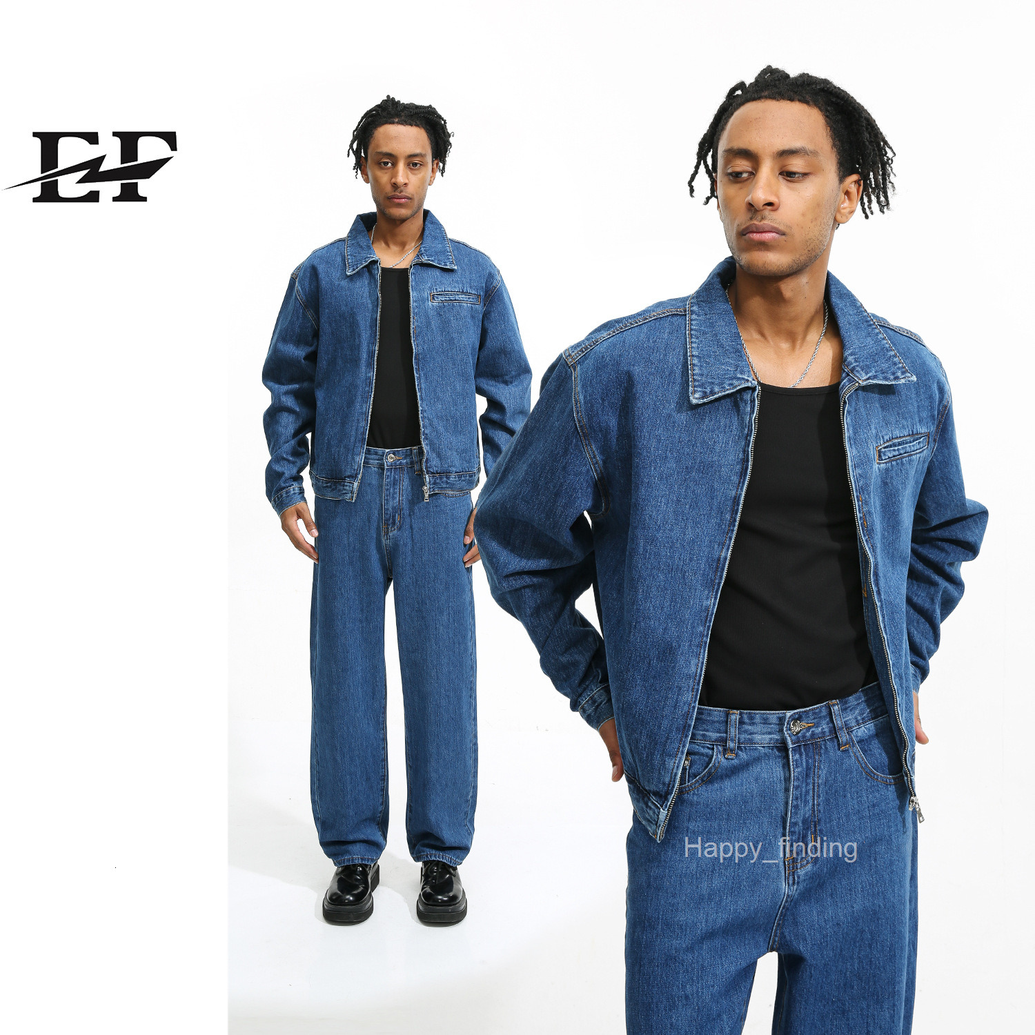 24ss Autumn New Product Hong Kong Style Advanced Simplicity Loose Casual Jeans Set Trendy
