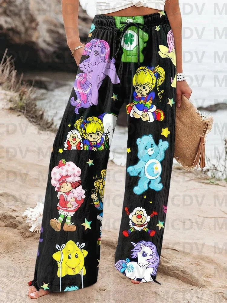 Womens Vintage Fish Sardines Art Print Linen Casual Pants 240813