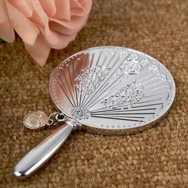 Retro hand mirror embossed handheld makeup mirror metal mirror compact wallet mini makeup mirror with gift box W240813