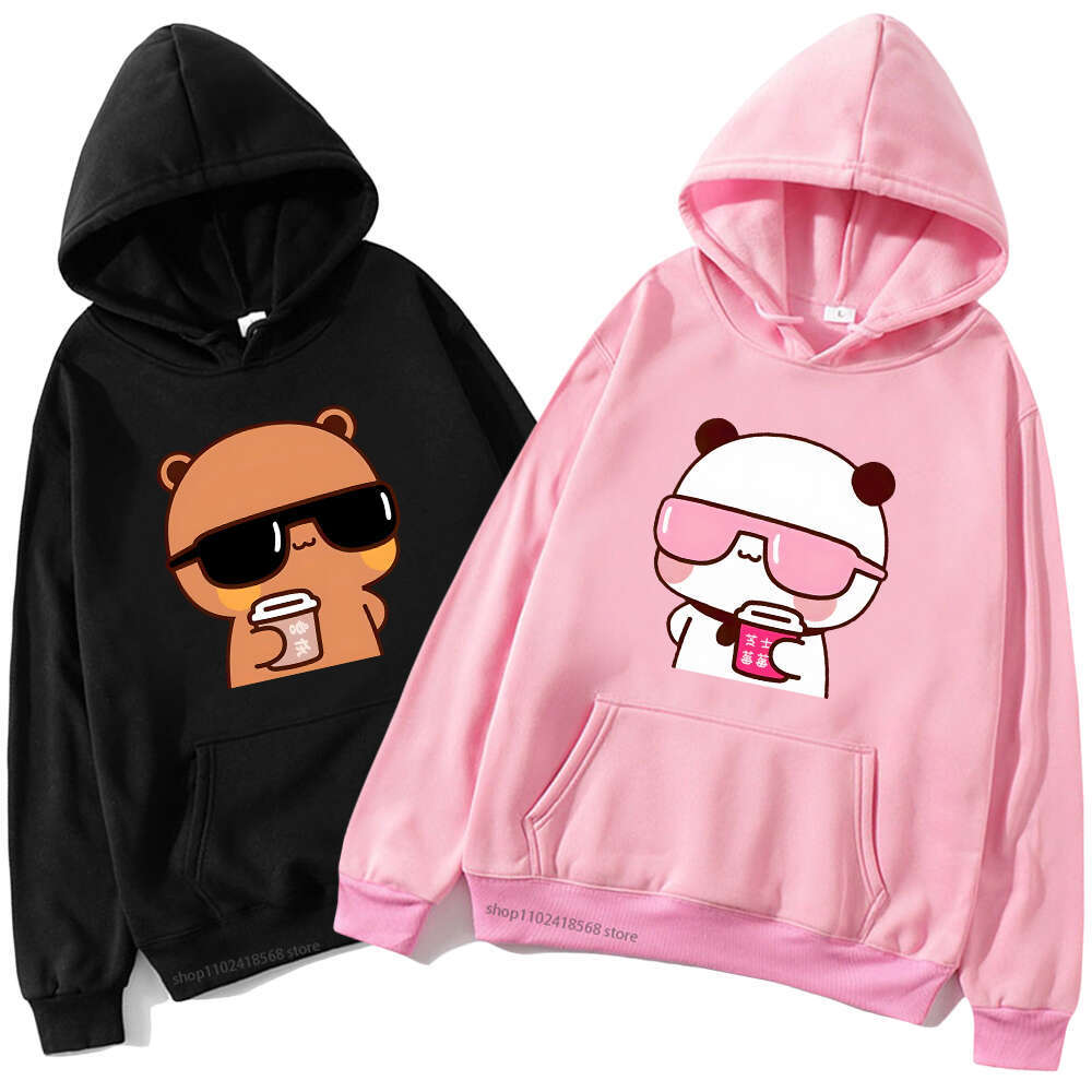 Hoodies Couple Bubu Is Watching Movie With Dudu Plus Size Sweatshirt Cartoon Kawaii Print Pullover Haruku Men Women Sudaderas