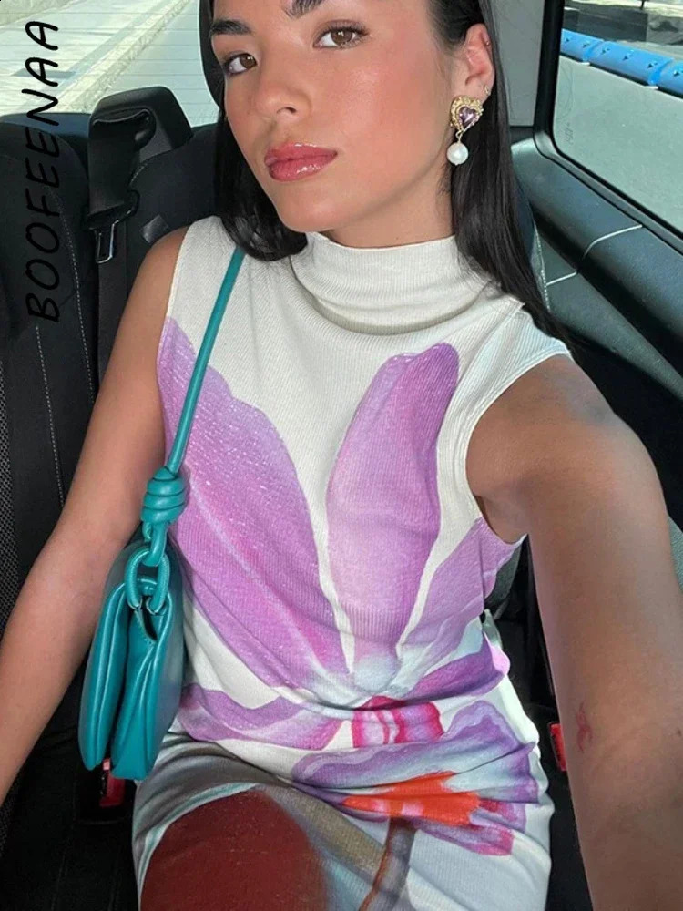 BOOFEENAA Abstract Printed Sleeveless Long Dresses for Women Clothes High Fashion Party Dress Elegant Resort Wear C85-CZ31 240814