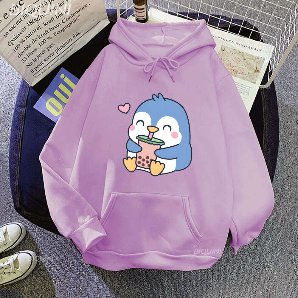 Boba Bubble Milk Tea Cartoon Hoodies Women Penguin Graphic Sweatshirts Unisex Clothes Kawaii Anime Haruku Plus Size Hoodie