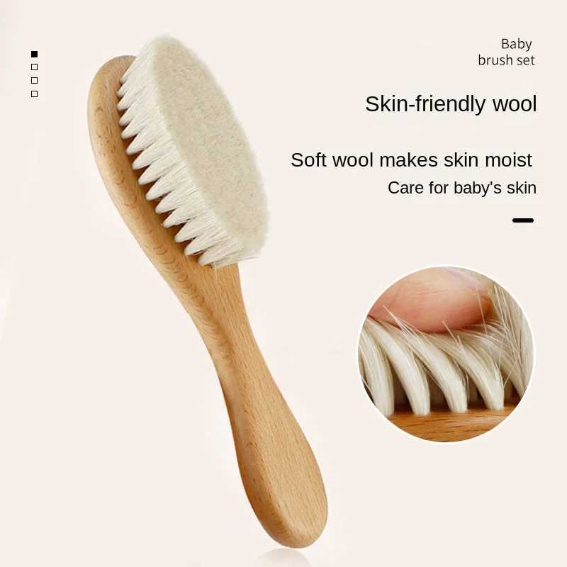 Baby wool brush set beech soft wood brush air bag wooden comb baby shampoo comb and care three piece set W240813