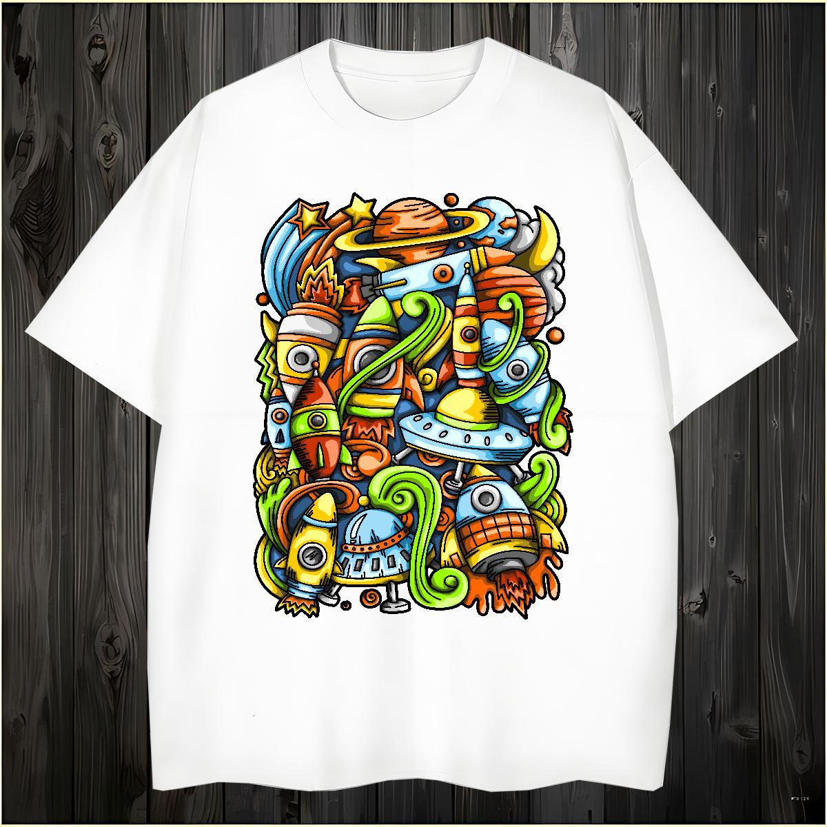 T shirt 100% Cotton 230g spaceman Street Wear Crew Neck Oversized 3XL 4XL Men Tshirts DIY Customized Loose Tops Shirt