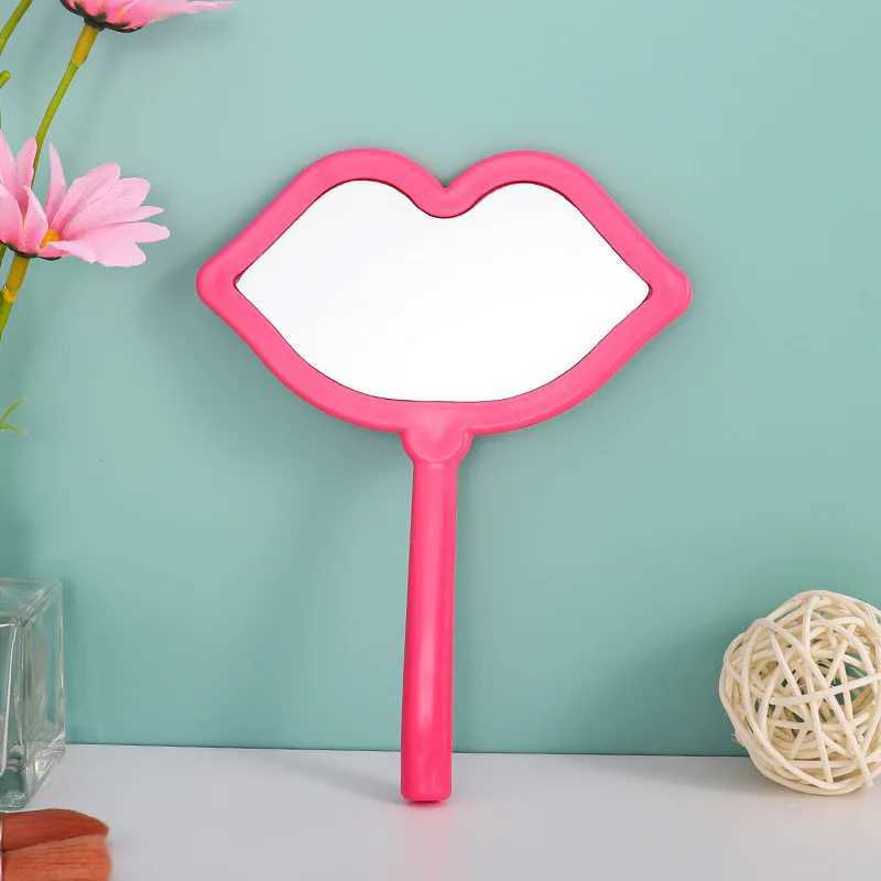 Lip shaped makeup mirror portable handheld mirror lip shaped makeup mirror spa salon compact mirror womens makeup mirror W240813