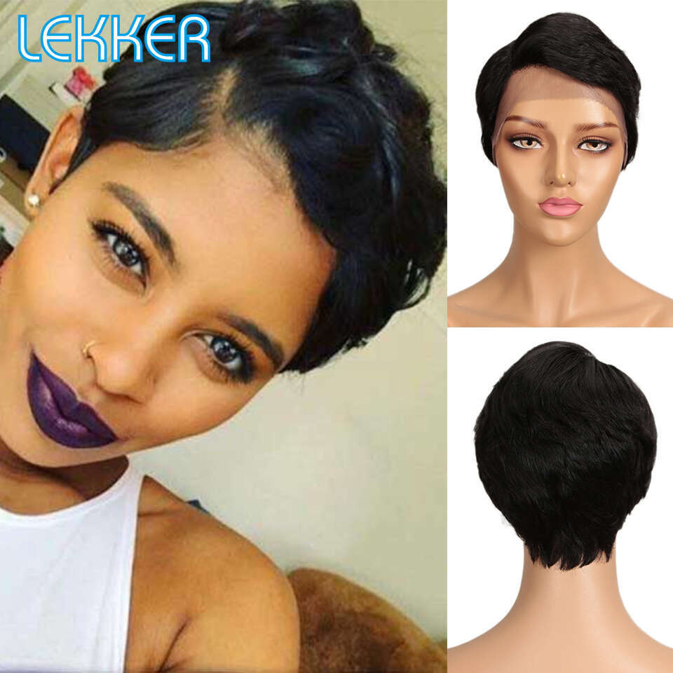 Lekker Ready To Wear Short Pixie Cut 13X6x1 Side Part Lace Front Human For Women Glueless Brazilian Remy Hair Bob Wigs