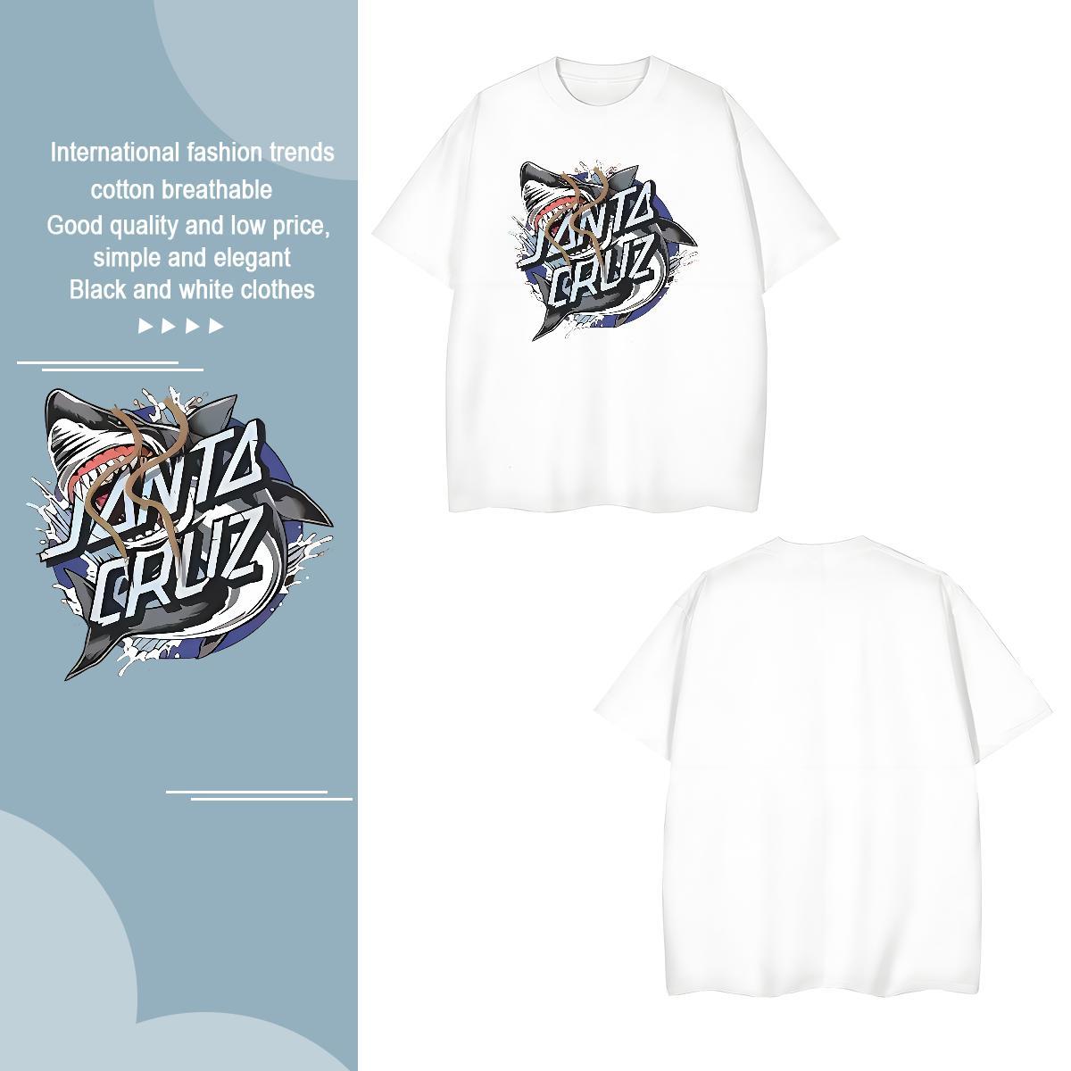 Classic T Shirts Men shark Breathable Crew Neck Sport Oversized 230g Pure Cotton Men Tshirts 2024 New Tees