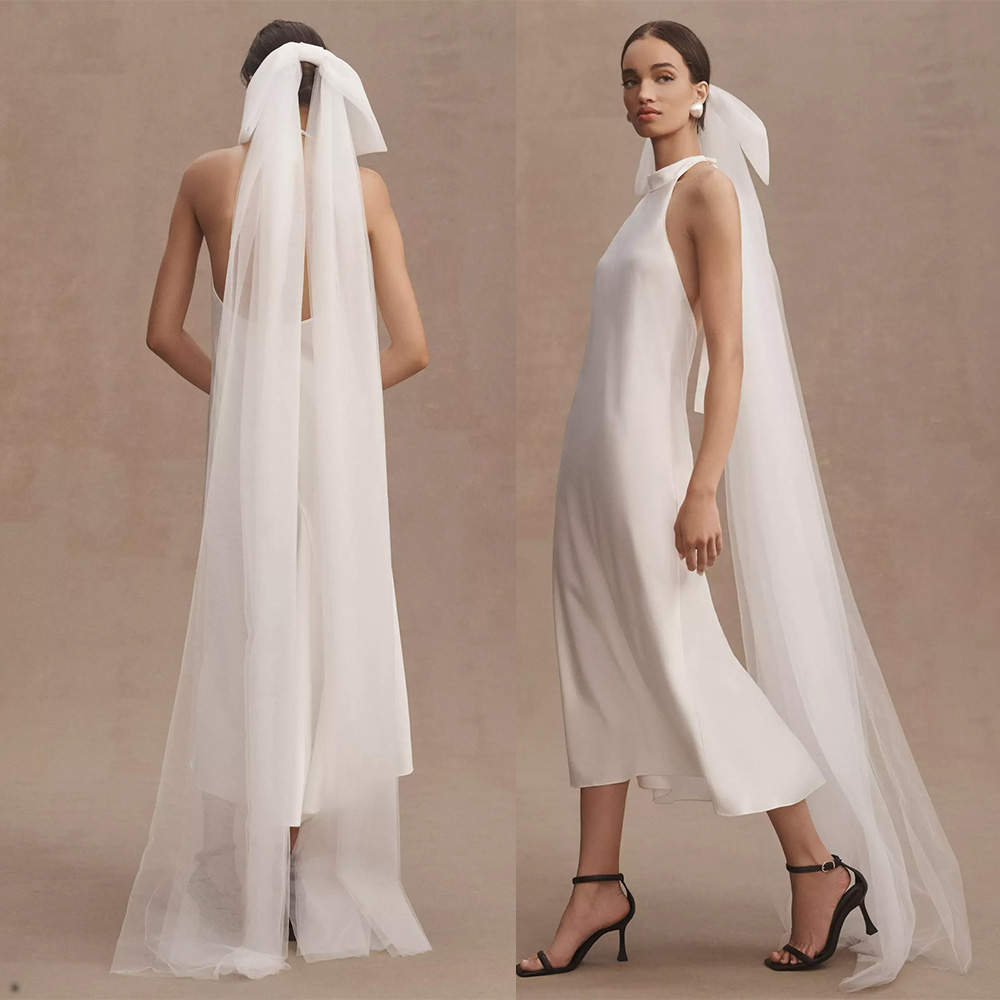 Bow Wedding Veil One Layer Long Waltz Length Veils Cut Edge Custom Made Bridal Accessories High Quality For Beautiful Bride