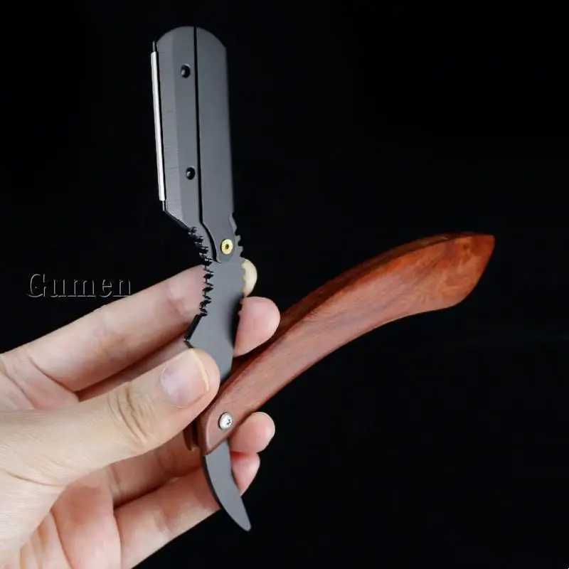 MenS Replaceable Blade Razor With 10pcs Blades Kit Manual Folding Beard Shaving Razor Sourwood Handle Barber SHAVER SetM240814