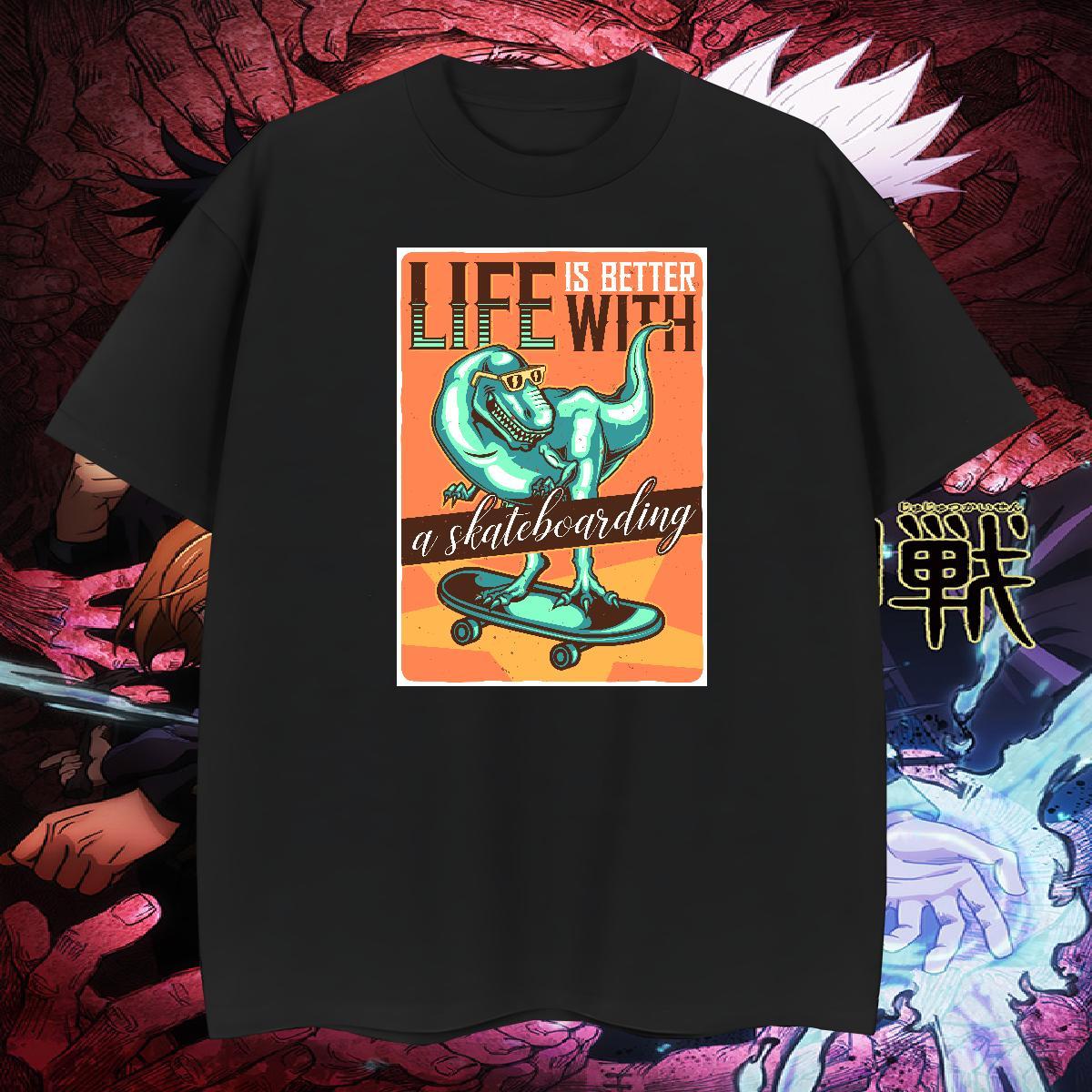 Unisex T-Shirts for Men dinosaur Breathable Crew Neck Spring Summer Plus Size Custom 100% Cotton 230g Men Clothes T-Shirt Casual New Tshirts