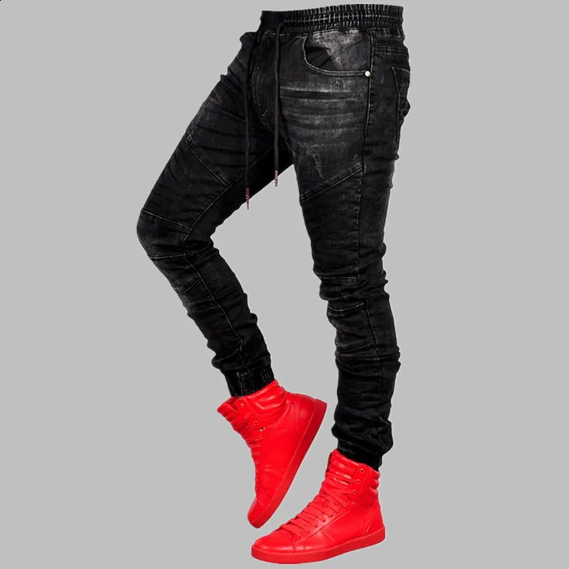 MenS Jeans Jogger Harem Pants Men Harajuku Cargo Cotton Scratched Jeans Biker Casual Denim Hip-hop Sweatpants Male Trouser 240814