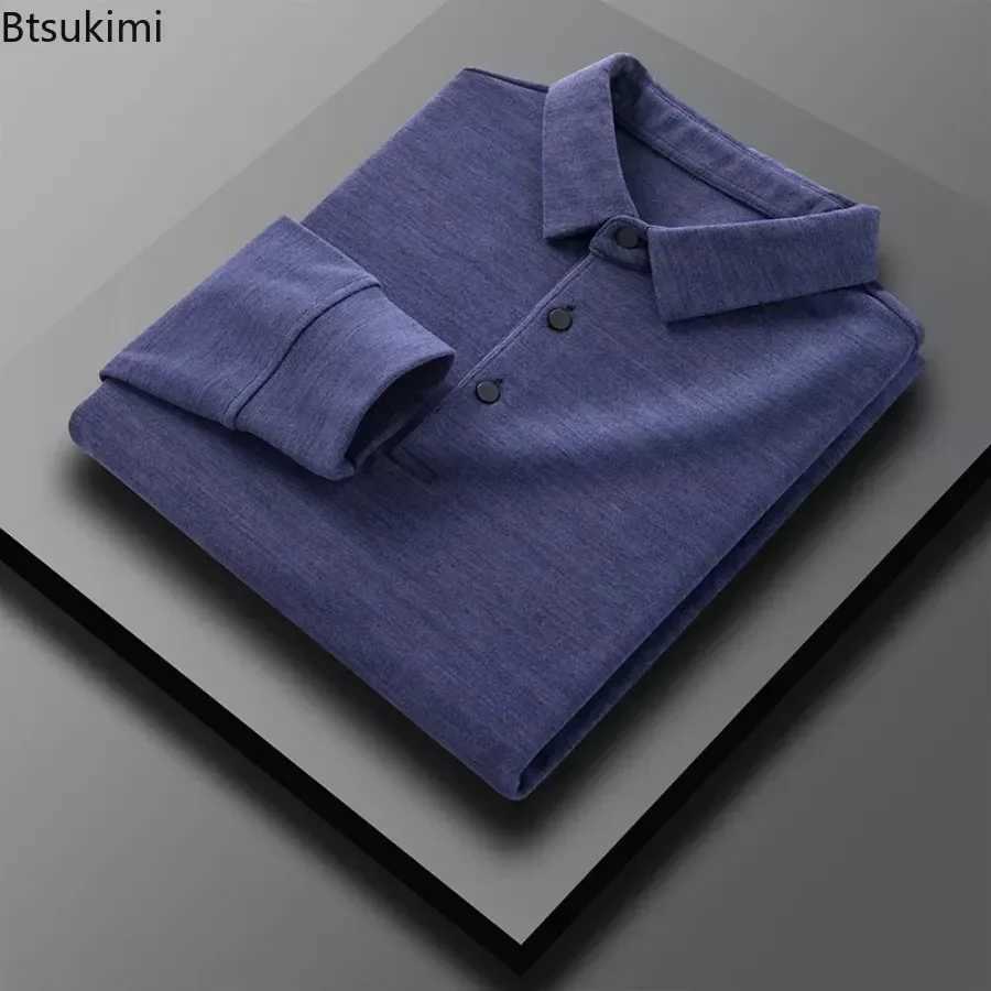 2024 Mens Casual Warm Shirts Tops Solid Autumn Winter Thick Long SLeeve Shirts Male T-Shirt Business Formal Basic ShirtsM240814