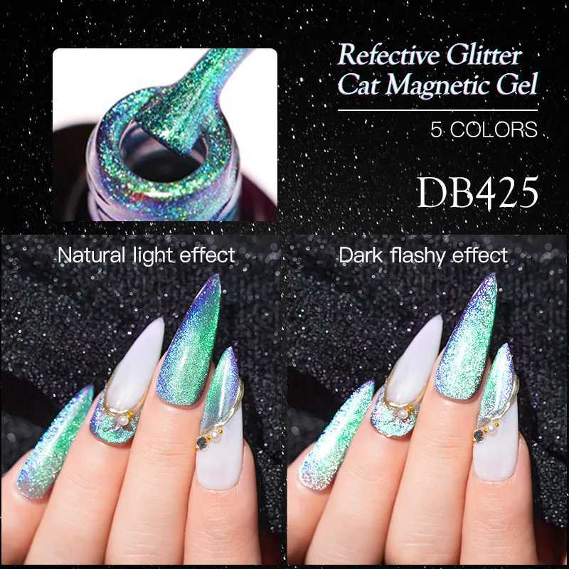 Mtssii Reflective Cat Magnetic Gel Rainbow Glitter Nail Polish Soak Off Magnetic UV Gel Sparkling Auroras Laser Nail Art GelM240814