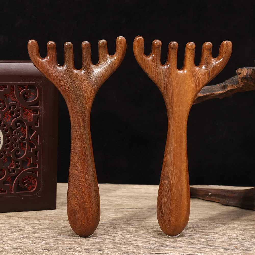 Antlers Head Noon Wood Massager Comb Improves Facial Circulation Five Claws Scalp Massager Guasha Tool Back Scraper Hydrotherapy Tool W240813