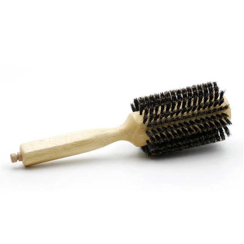 No. 6 Wooden Handle Pig Mane Round Brush Detachable Tail Professional Barber Salon Hairdressing Brush Round Comb W240813