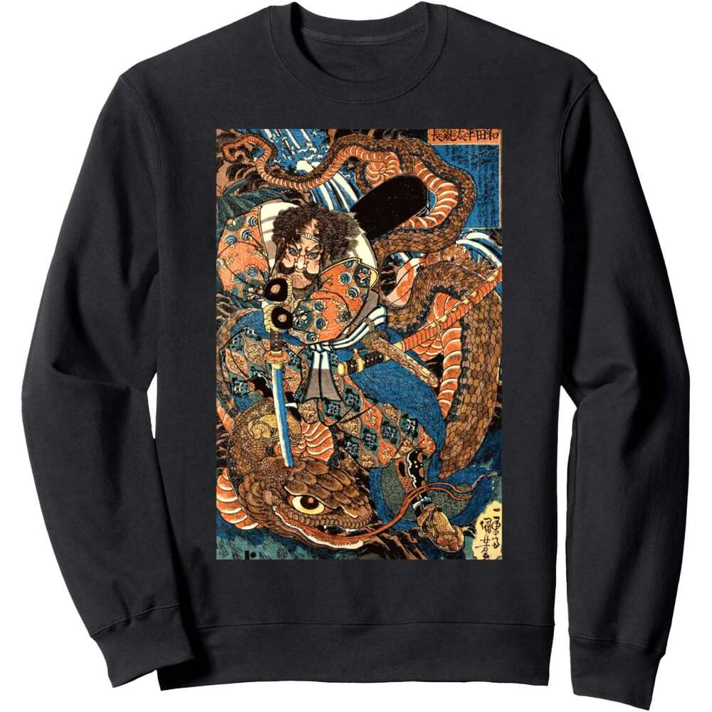 Long Sleeve Shirts for Men sweatshirt Japanese Samurai Ninja Against Snake Serpent Water Monster Sweatshirt Tee Streetwear Casual tops clothes