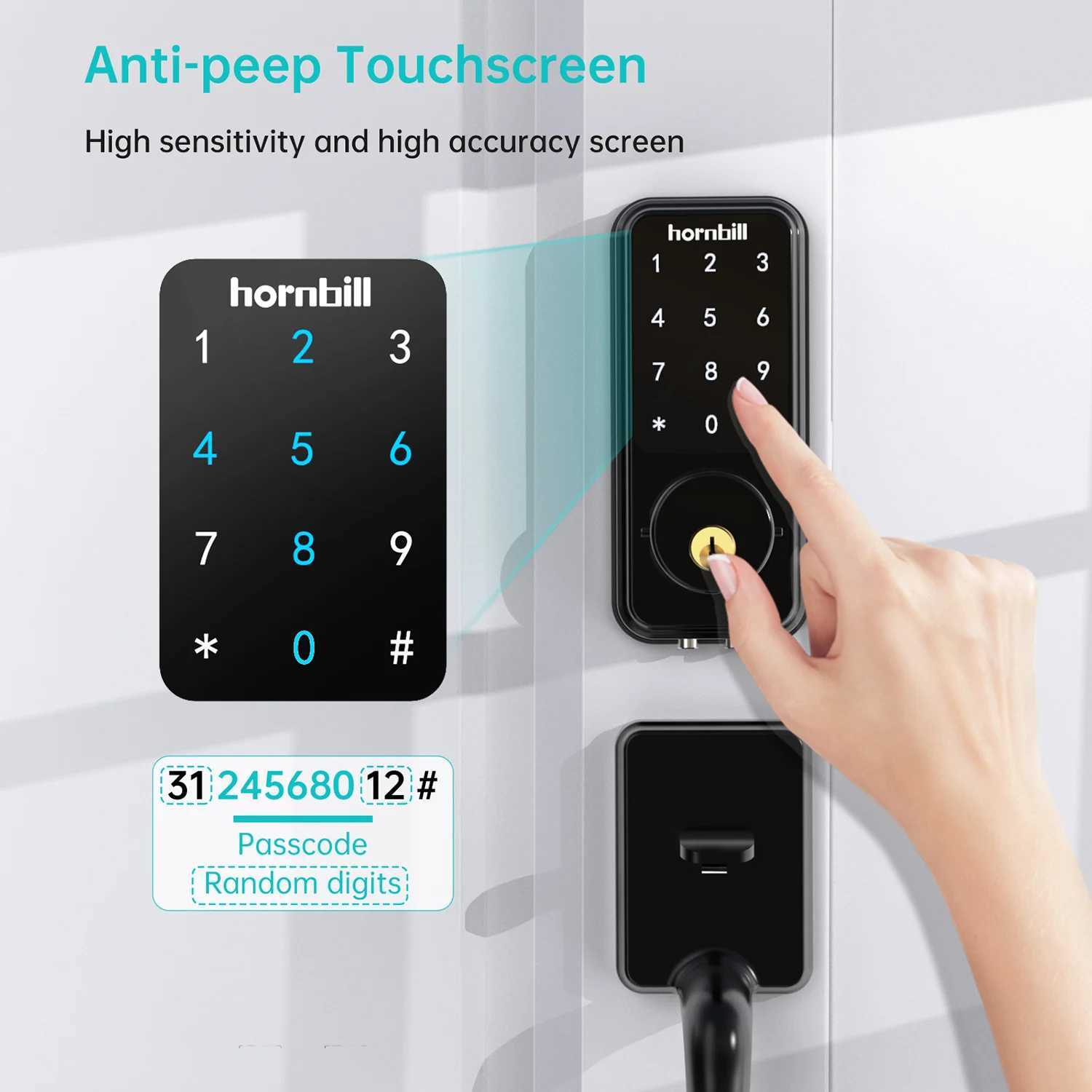 Smart Lock Hornbill Smart Front Door Lock Deadbolt Keyless Entry Locks Electronic Digital Keypad Bluetooth Security For Home Office AirbnbL247