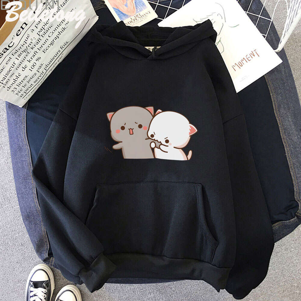 And Goma Long Sleeve Sweatshirt Peach Cat Mochi Cute Romantic Kawaii Boyfriend Love Haruku Plus Size Hoodie