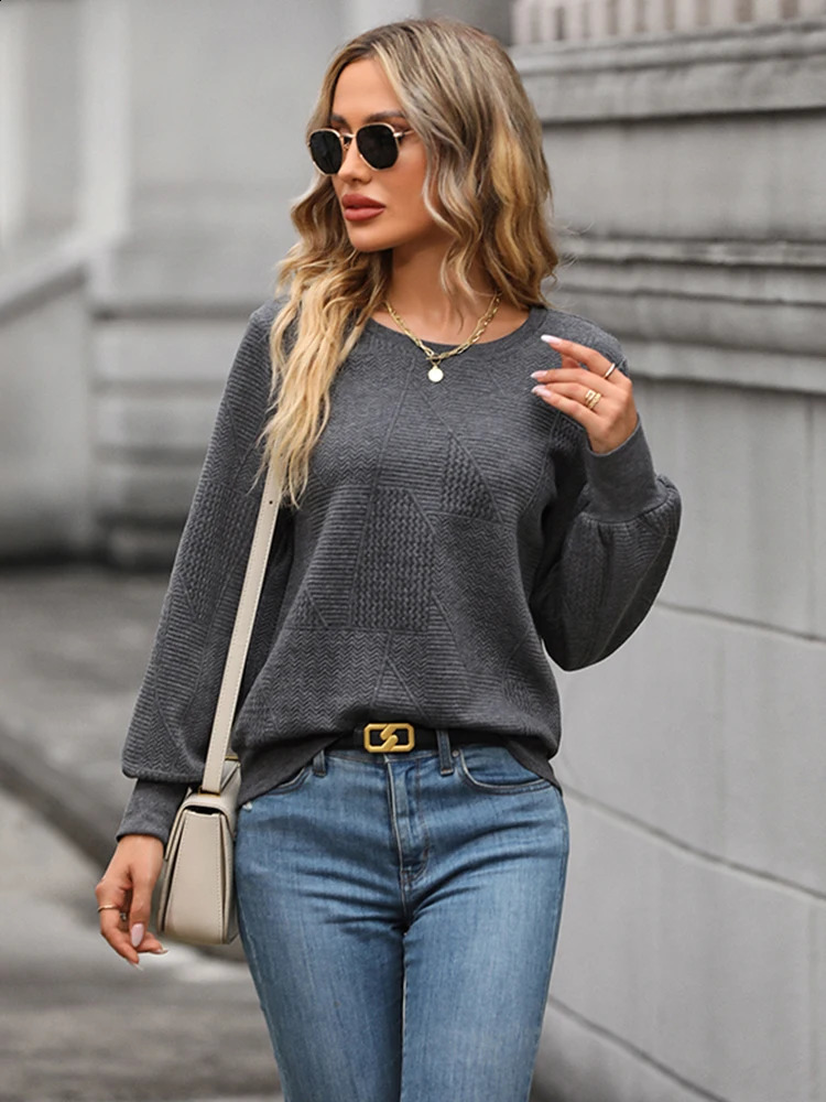 JIM NORA Winter Women Round Neck Sweater Warm Pullover Elegant Top Loose Casual Womens Retro Solid Color 240813