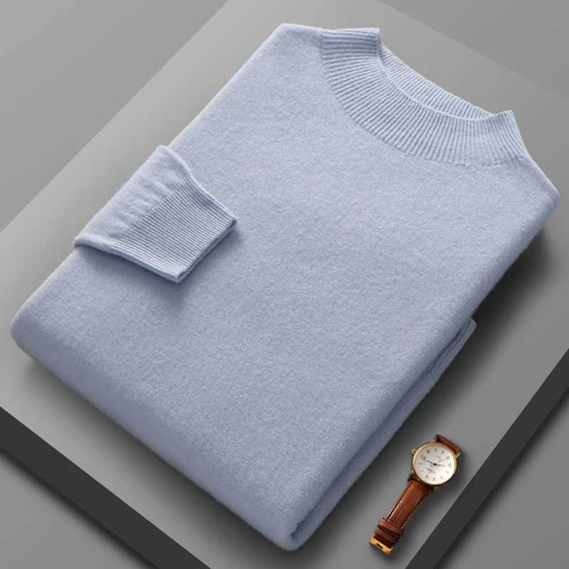 New mens semi high neck sweater pure wool knitted sweater single line ready-made warm underwear casual sweaterW240729