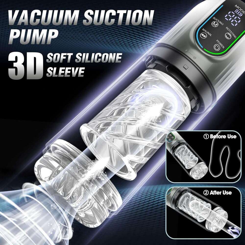 Men's automatic male sex toy - Pump adult male sex toy, 7 suction, rotation and licking modes, LED display pocket genital male massager, sex mach