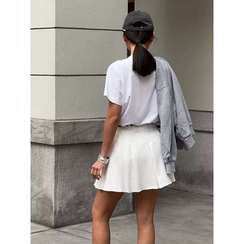 White DEEPTOWN Pleated Skort for Women Casual Streetwear High Waist A-line Elegant Mini Tennis Vintage School Skirt