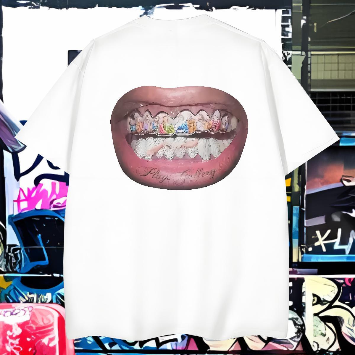 T Shirts Men 230g 100% Cotton mouth Casual Round Neck Short Sleeve Custom Printing Men Tops Tees Stylist Cool Design Polos