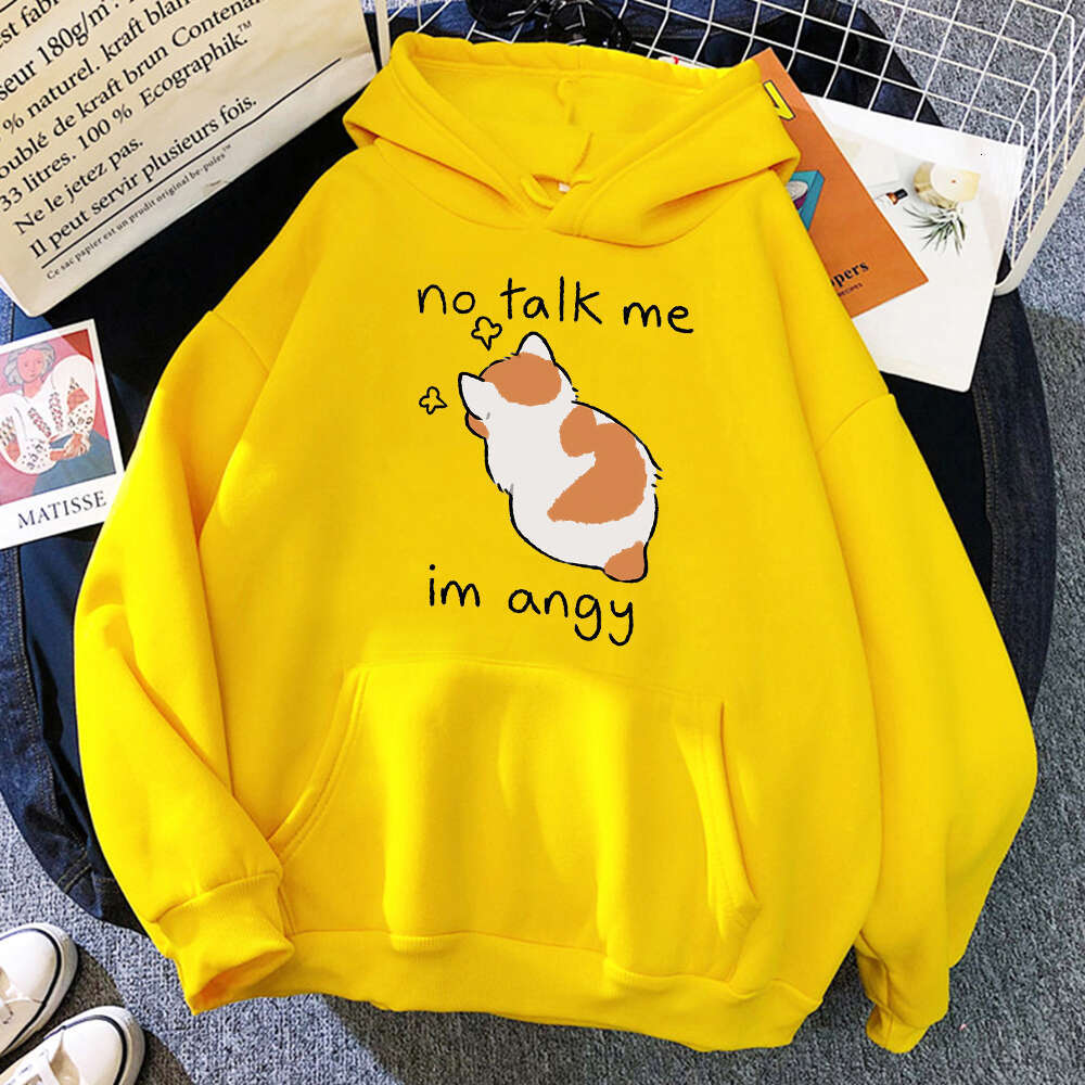 No Talk Me Angry Cat Cute Print Hooded Men Women Aesthetic Trendy Plus Size Hoodies Comfortable Unisex Classic Sweatshirt n