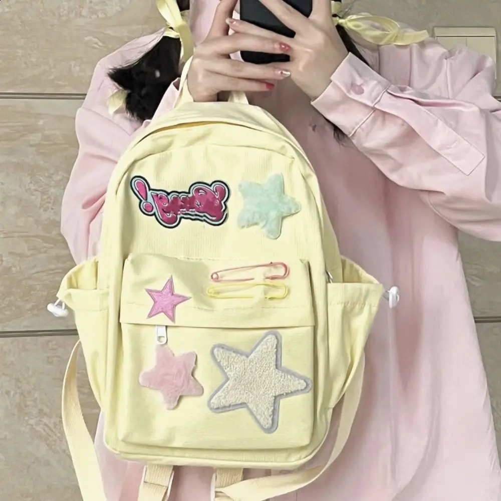Y2k Women Shoulder Bag Student Fashon Cute Star Pattern Letters Backpack Sweet Exquisite Casual Large Capacity Handbag 240813