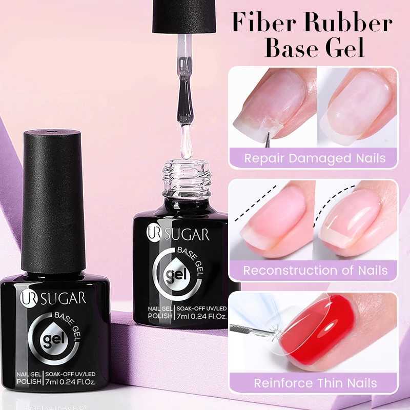 UR SUGAR 7ml Fiber Rubber Base Gel Construction Repair Gel for Damaged Thin Nails Founctional Nail Gel Polish Soak Off VanishM240814