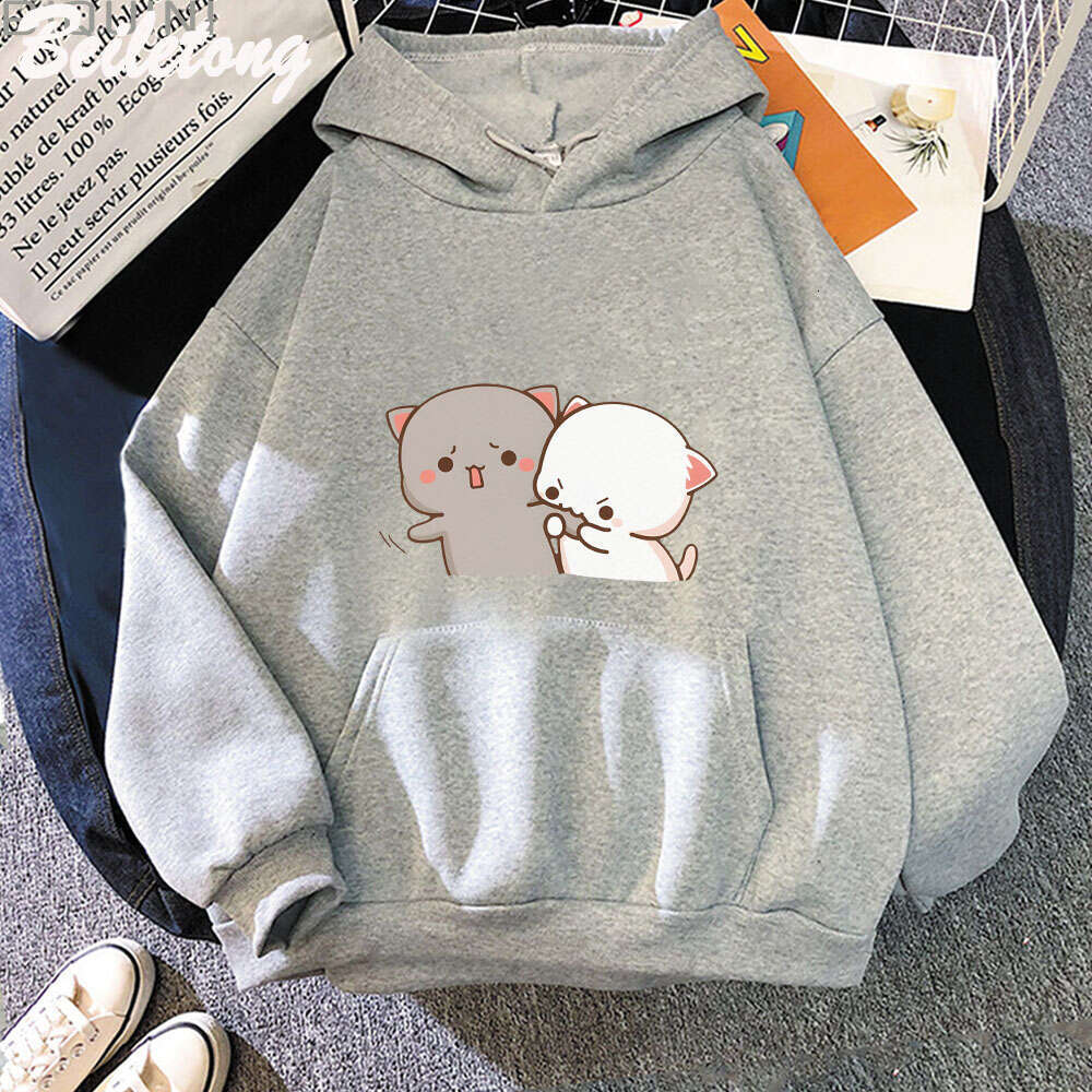 And Goma Long Sleeve Sweatshirt Peach Cat Mochi Cute Romantic Kawaii Boyfriend Love Haruku Plus Size Hoodie