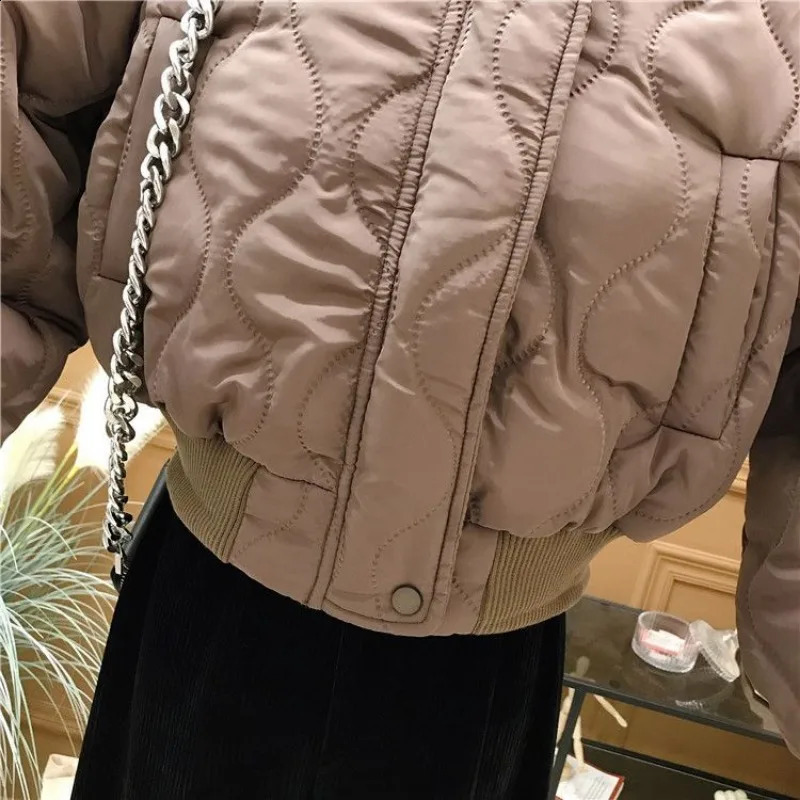 Matakawa Autumn Winter Jackets for Women Solid Korean Fashion Plaid Short Parkas Coats Stand Collar Simple Casual Chaquetas 240813